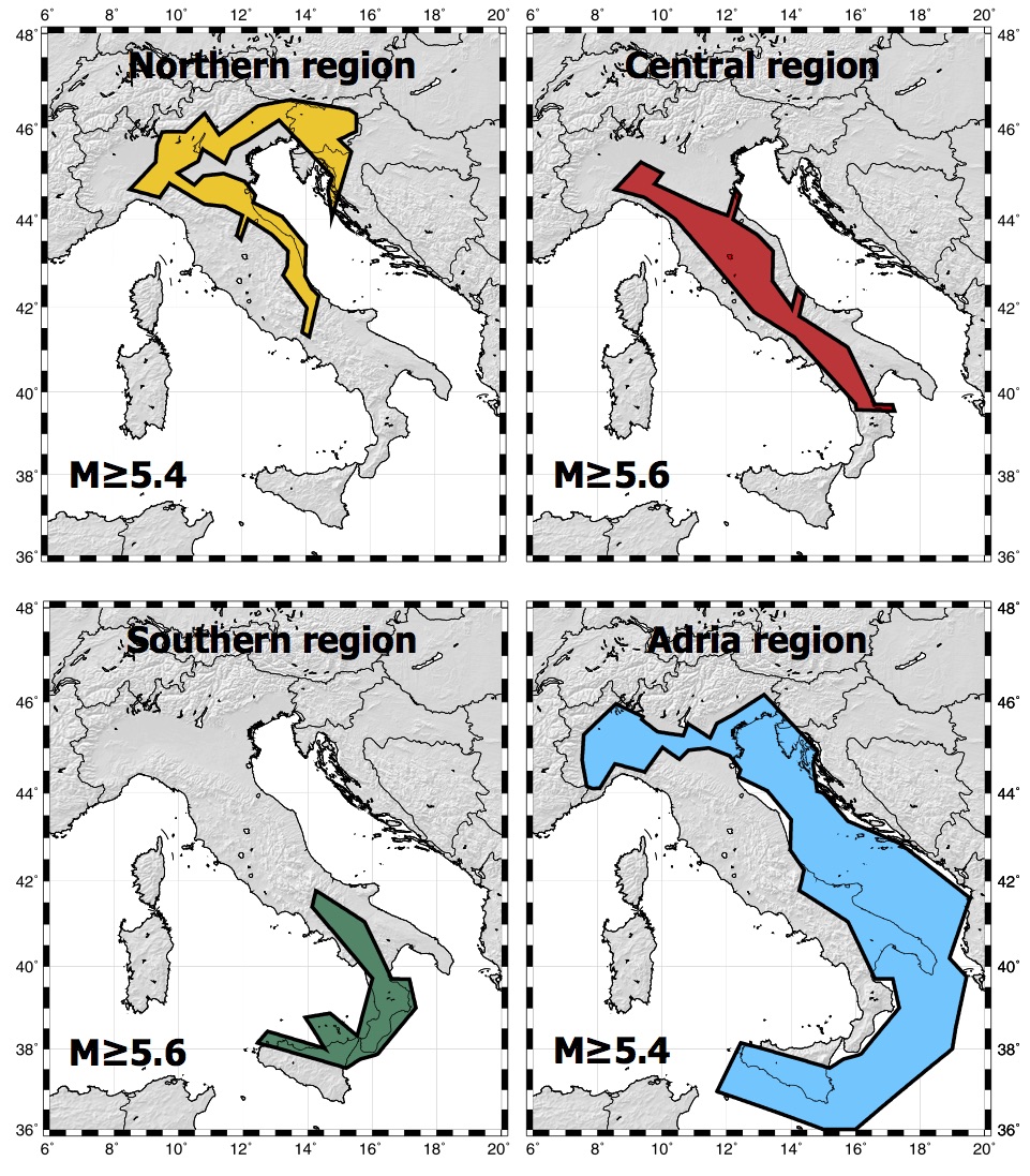 Maps of the regions considered for CN monitoring in Italy and Adria Region